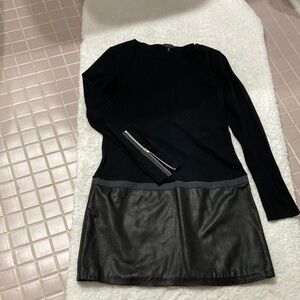 Elegant Black Knit and Leather Mini Dress  by theory